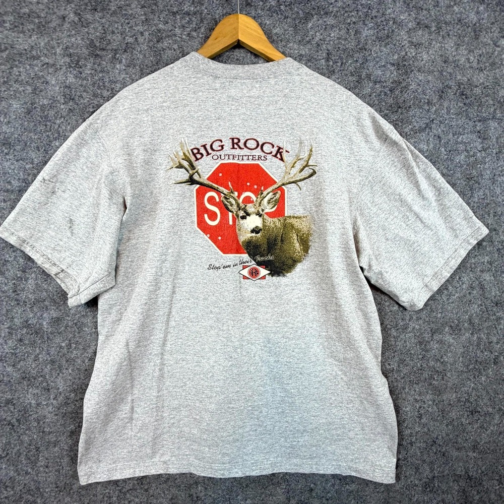 Vintage Big Rock Outfitters Deer T-Shirt Men XL Gray The Buck Stops Here Graphic